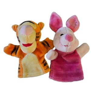 Disney Tigger and Piglet Plush Hand Puppets - Orange and Pink